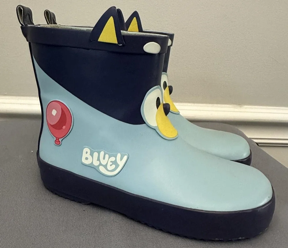 Bluey Rain Boots Kids Size 11 Blue Bluey Character Face Waterproof Pull On
